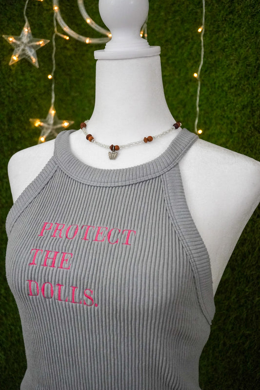 Protect the Dolls Grey Ribbed Halter Top M