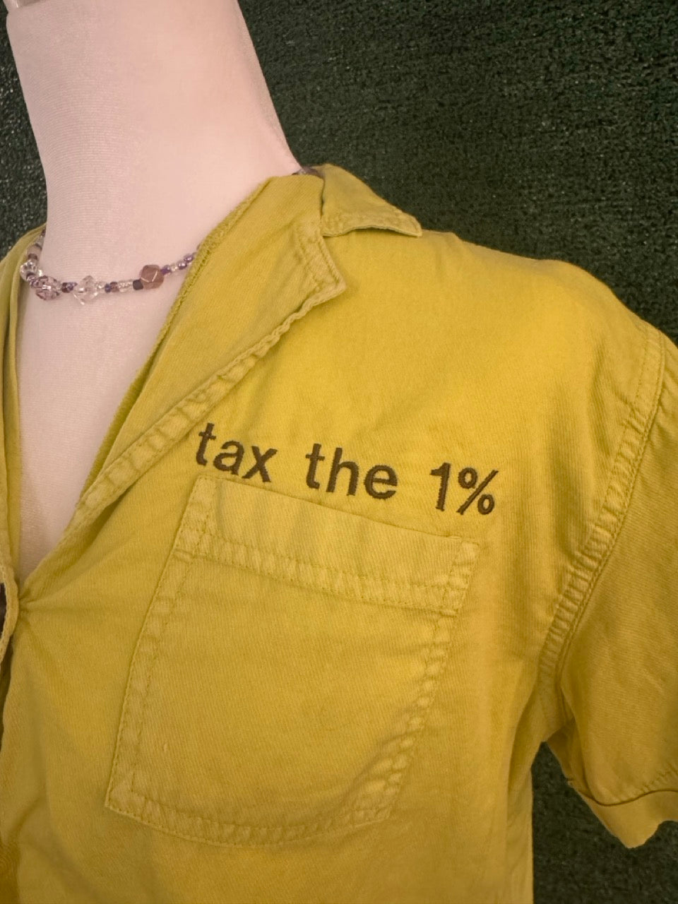 Tax the 1% Chartreuse Cropped Button Up XS
