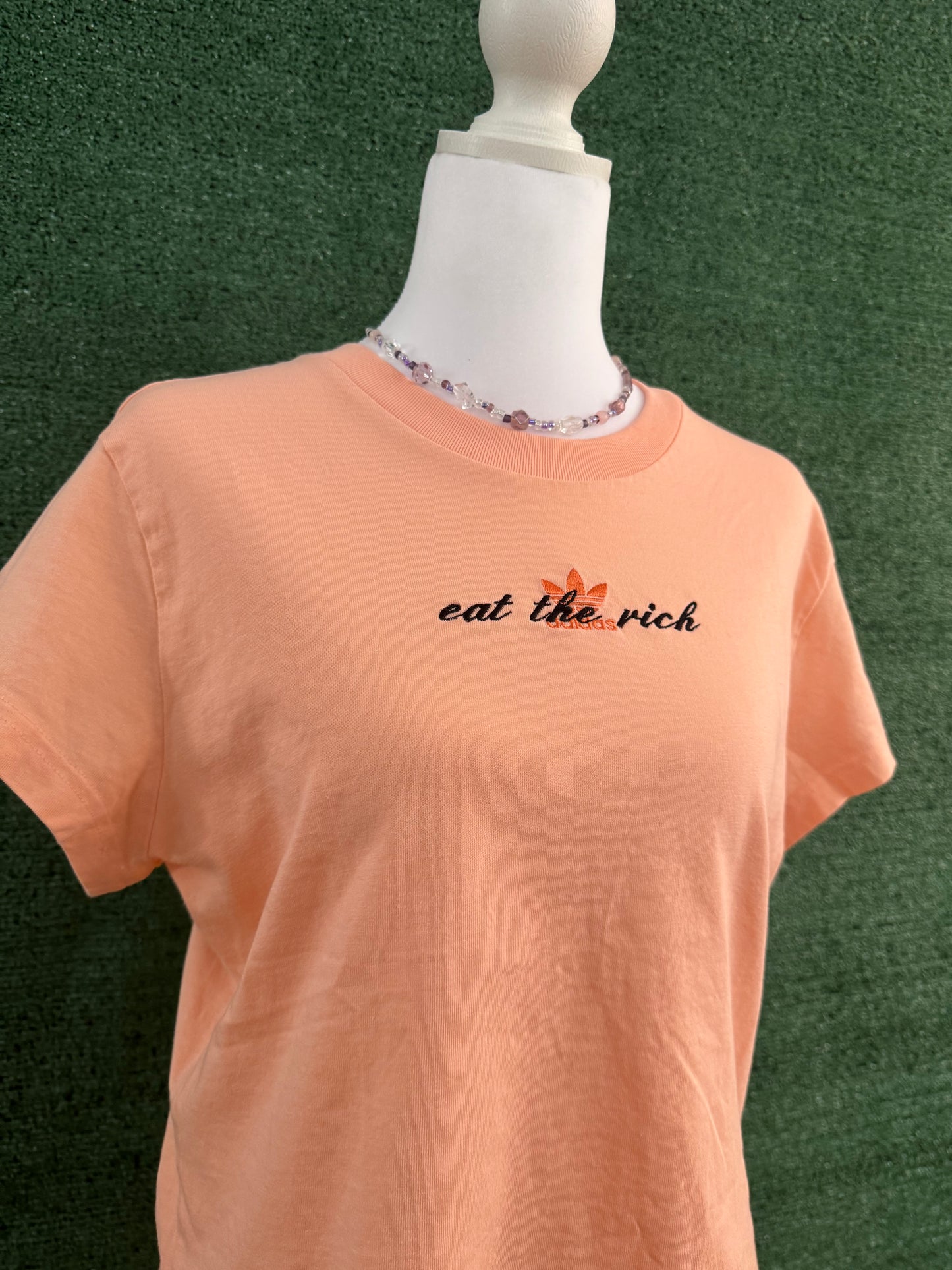Eat the Rich Adidas Salmon Cropped Baby Tee XL