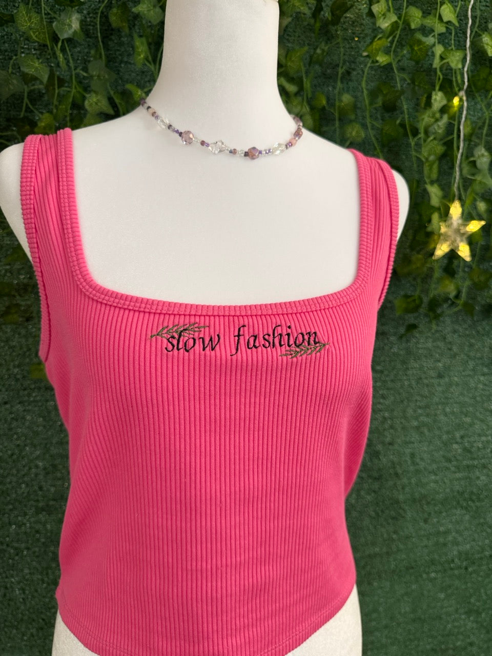 Slow Fashion Pink Ribbed Cropped Tank Top XL