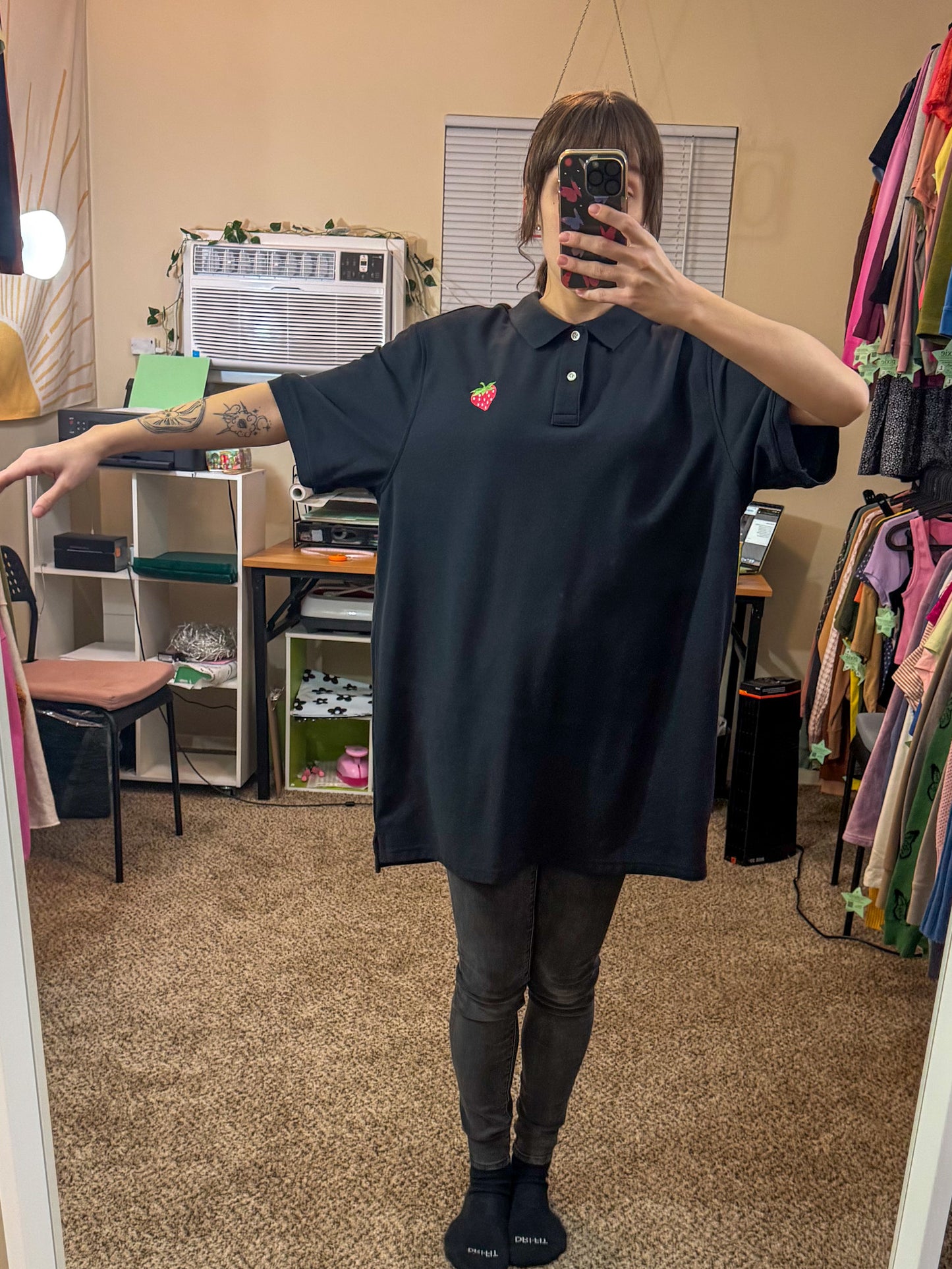 Strawberry Black Polo T-Shirt 2XL