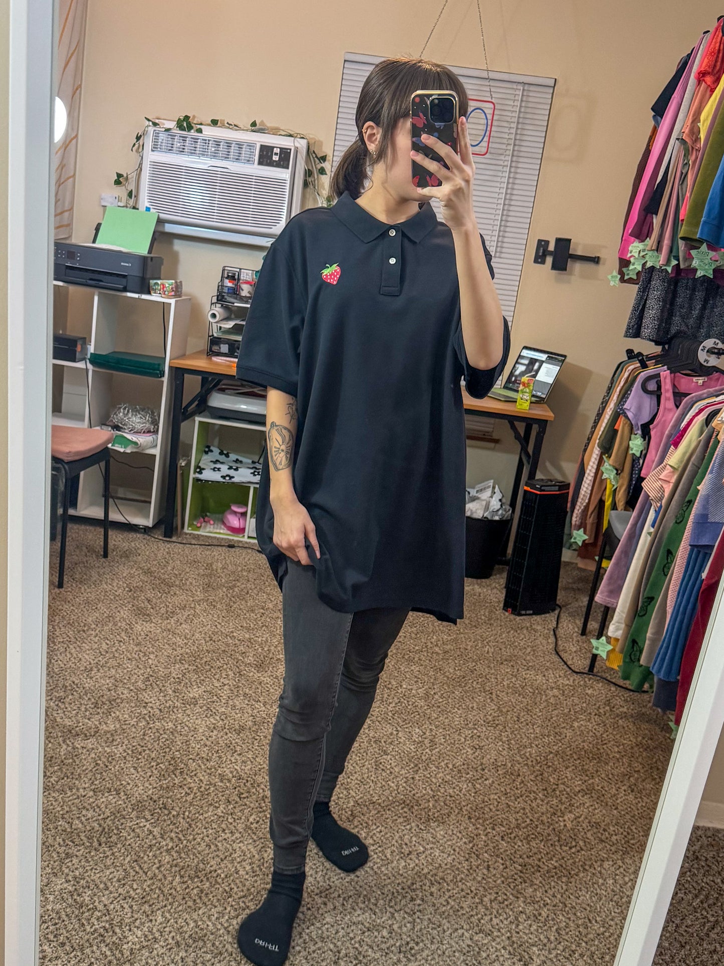 Strawberry Black Polo T-Shirt 2XL