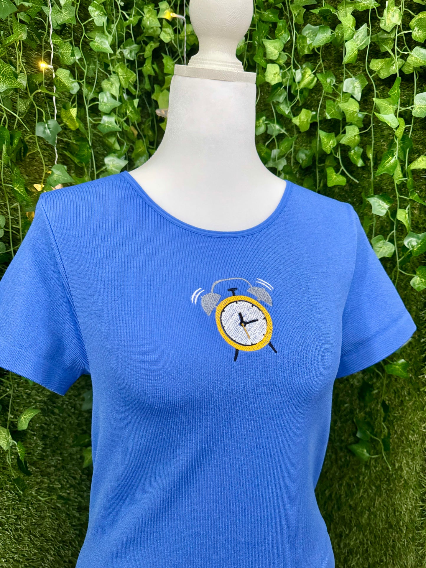 Alarm Clock Blue Ribbed Baby Tee L