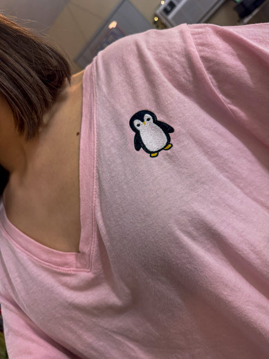 Penguin V-Neck Pink T-Shirt 2XL