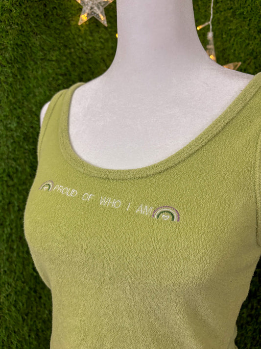 Proud of Who I Am Fuzzy Green Tank Top S