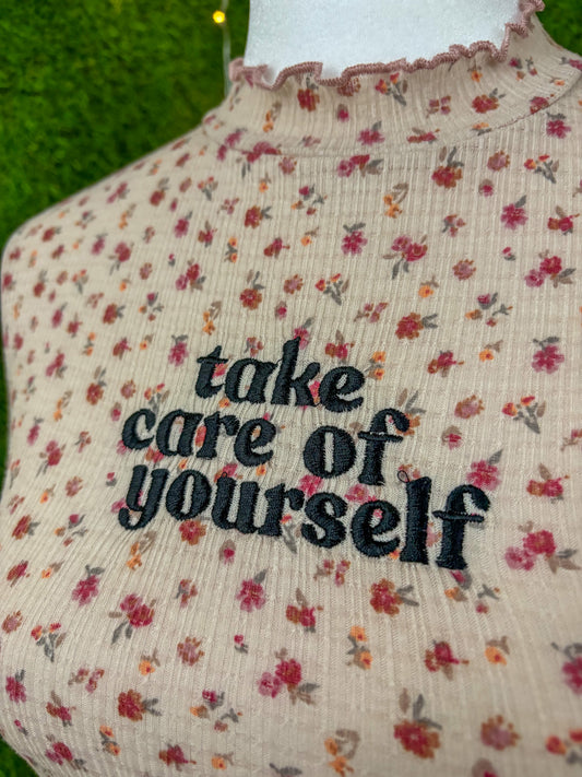 Take Care of Yourself Floral Ribbed Top S
