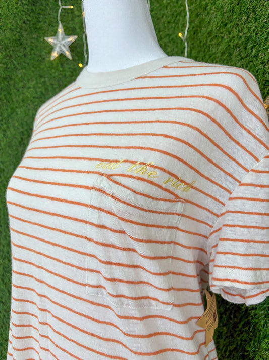 Eat the Rich Striped Pocket Tee S