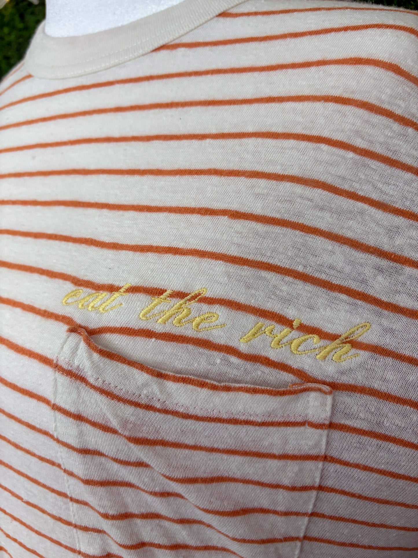 Eat the Rich Striped Pocket Tee S