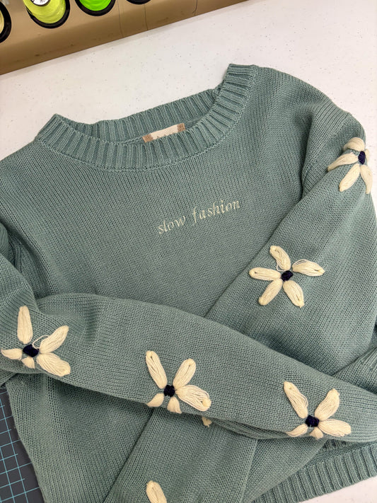 Slow Fashion Blue Knit Cropped Sweater M