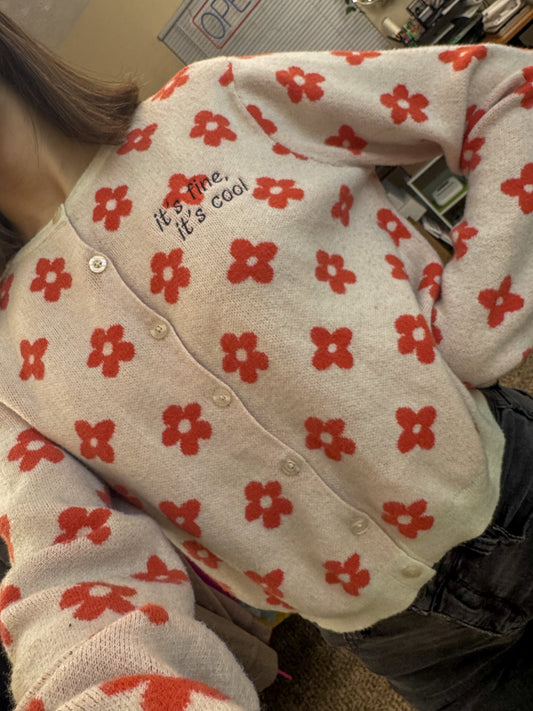 Good Luck Babe Flower Cropped Button Up Cardigan 2XL