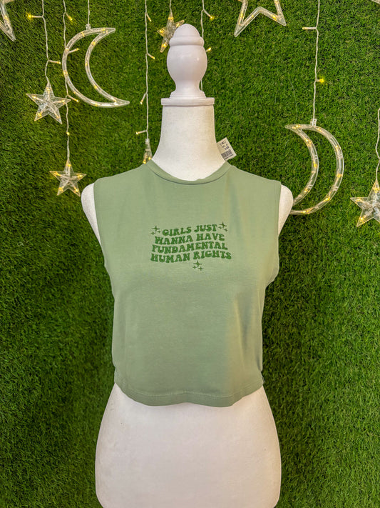 Girls Just Want Fundemental Rights Green Tank Top L
