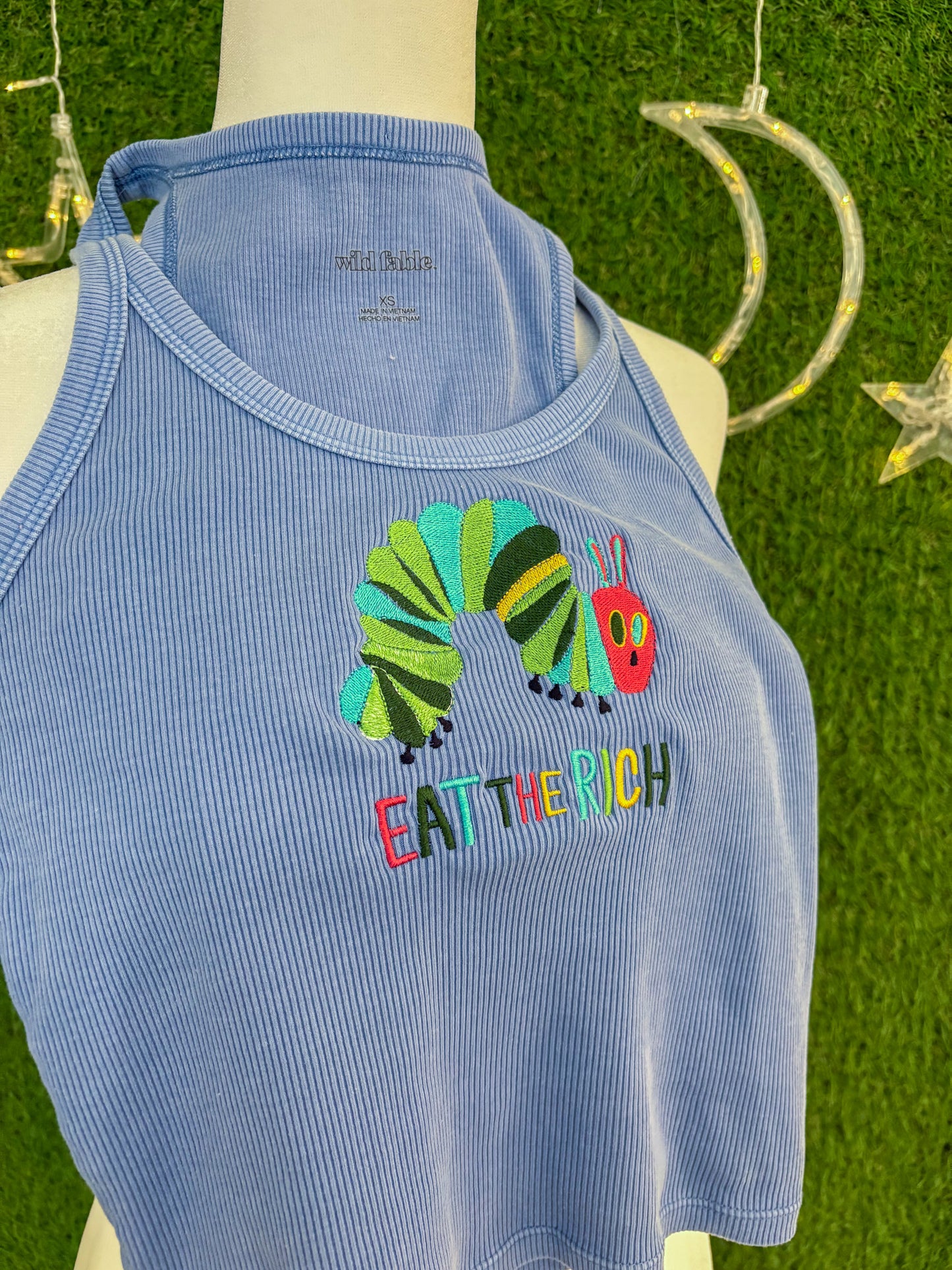 Eat the Rich Blue Tank Top XS