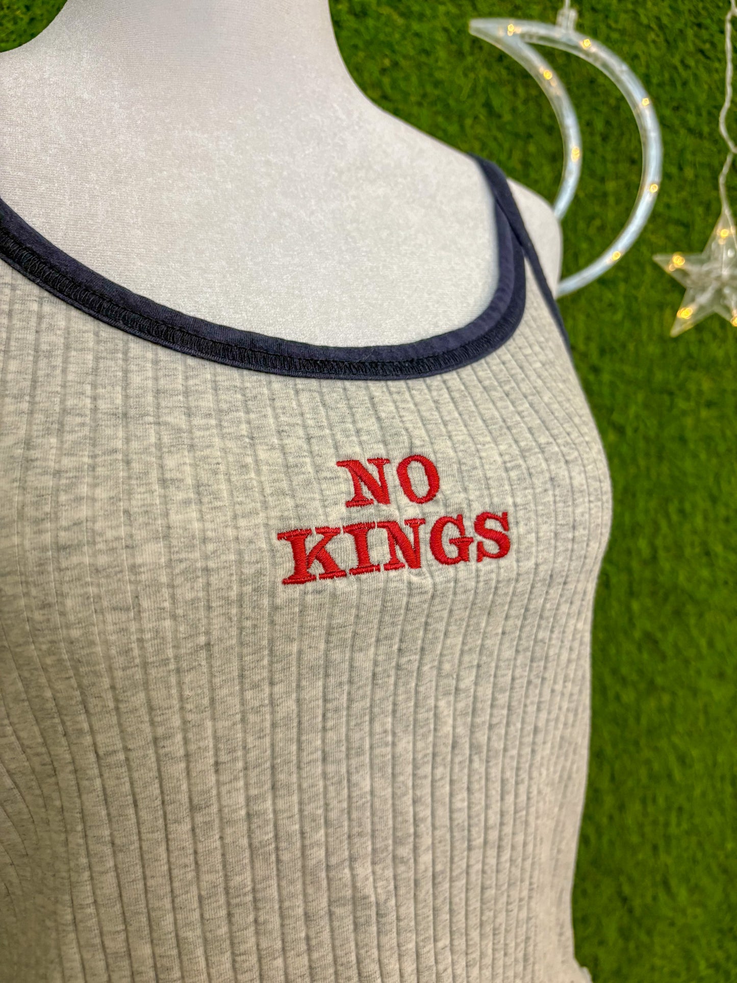 No Kings Grey Ribbed Tank L