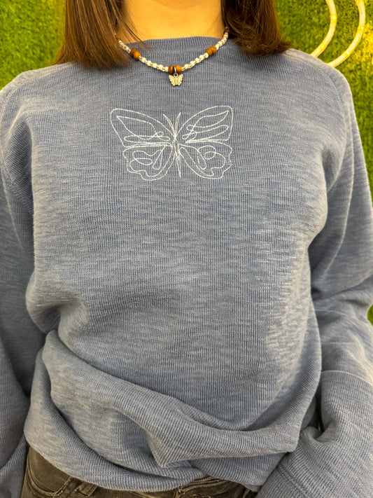 One Line Butterfly Blue Long Sleeve S