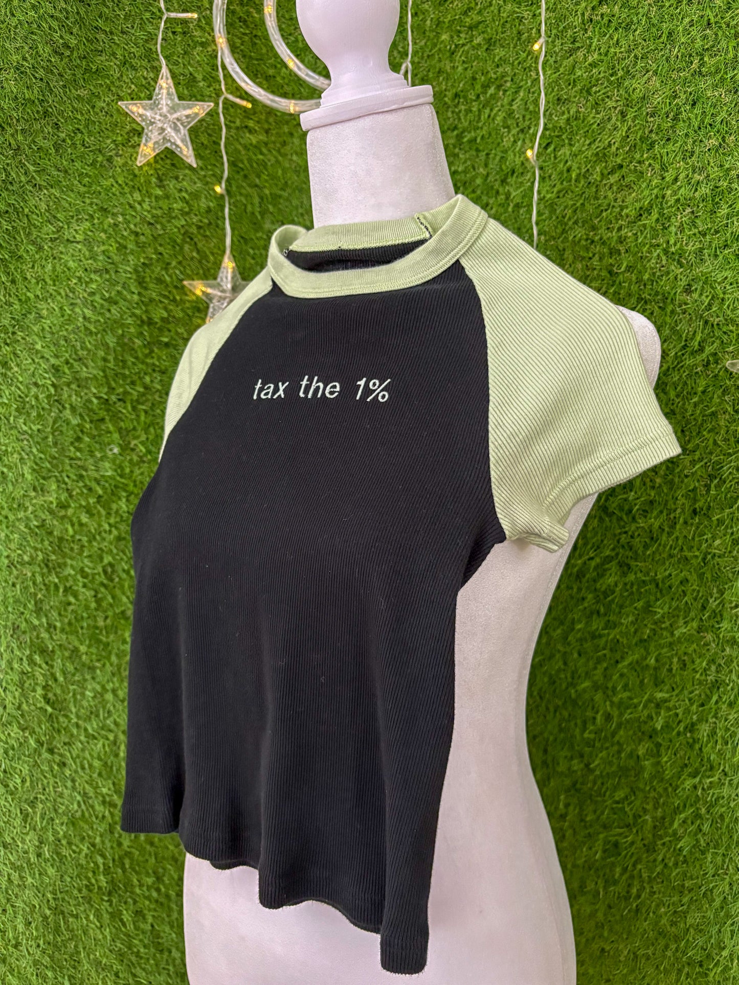 Tax the 1% Black/Green Baby Tee XS
