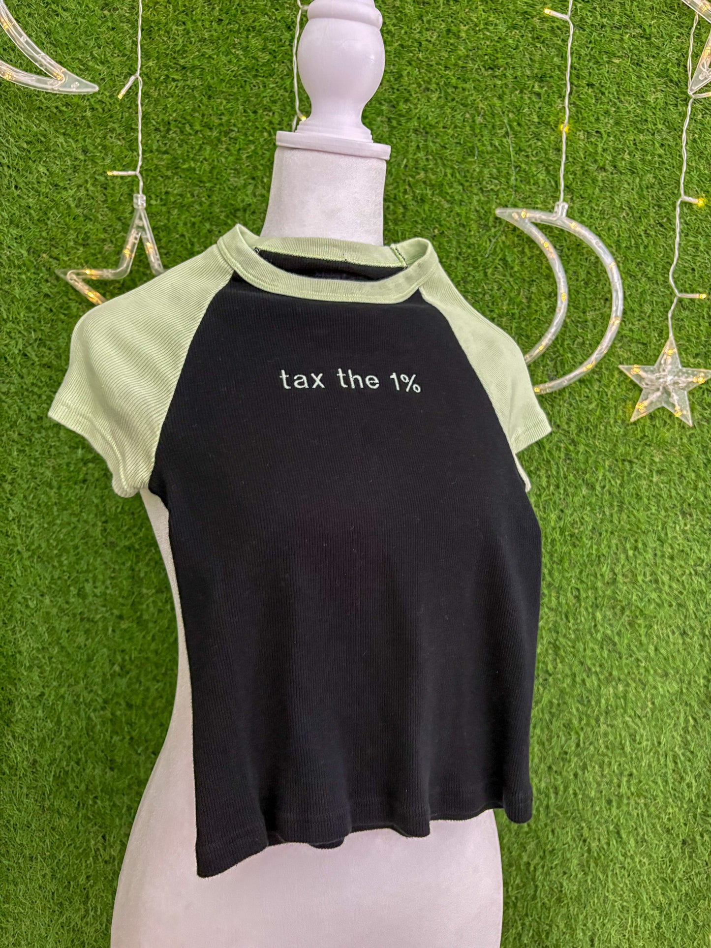 Tax the 1% Black/Green Baby Tee XS