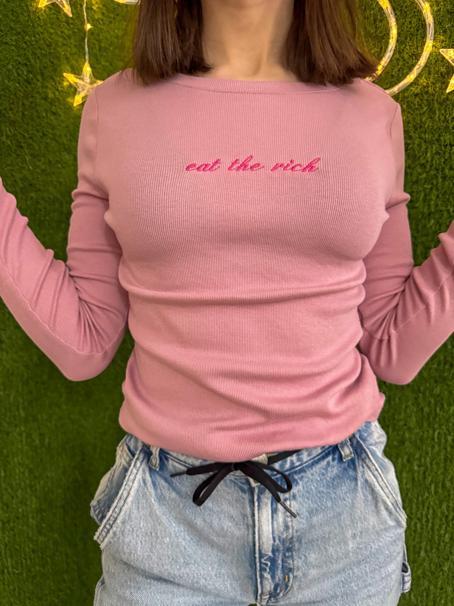 Eat the Rich Pink Long Sleeve XS