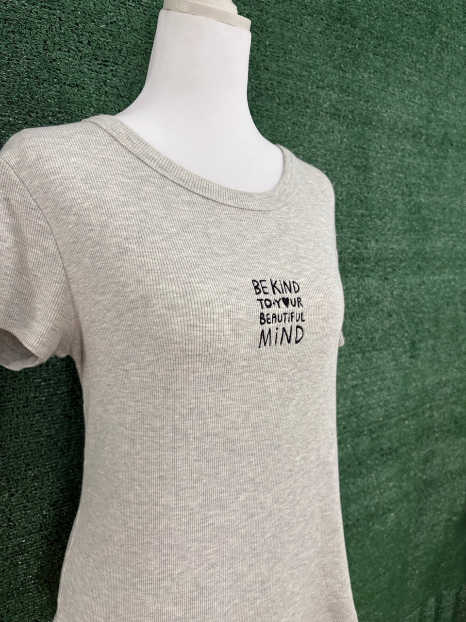 Be Kind to Your Beautiful Mind Grey Ribbed Baby Tee L