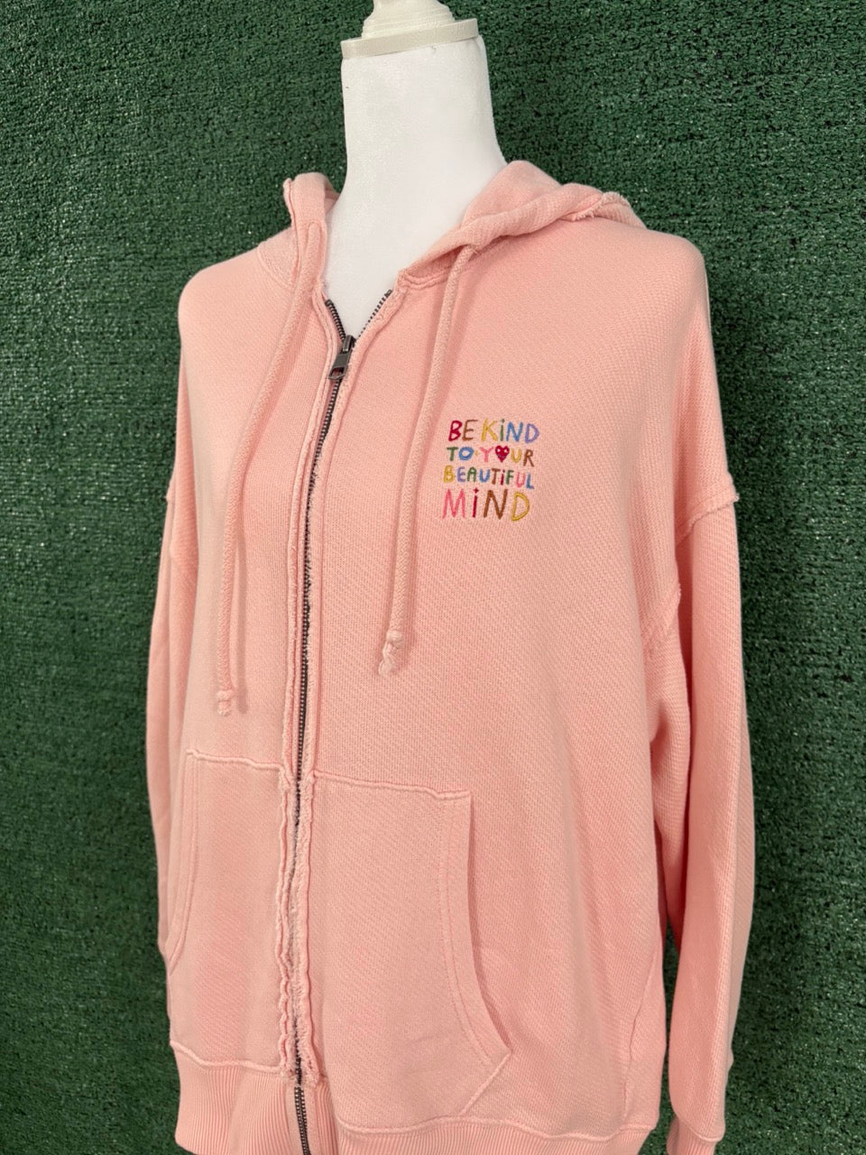 Be Kind to your Beautiful Mind Pink Zip Up Hoodie XS