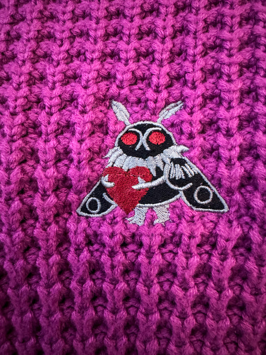 Mothman Hugging a Heart Magenta Sweater M