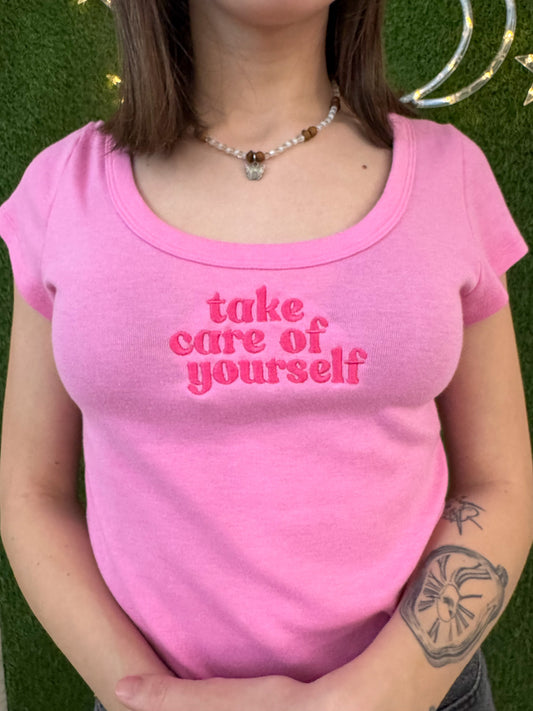 Take Care of Yourself Scoop Neck Baby Tee L