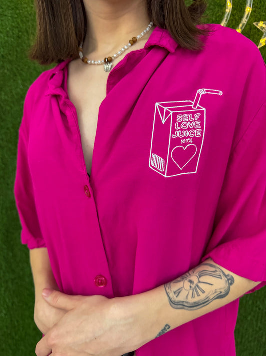 Self Love Juice Pink Cropped Button Up Collard Shirt XL