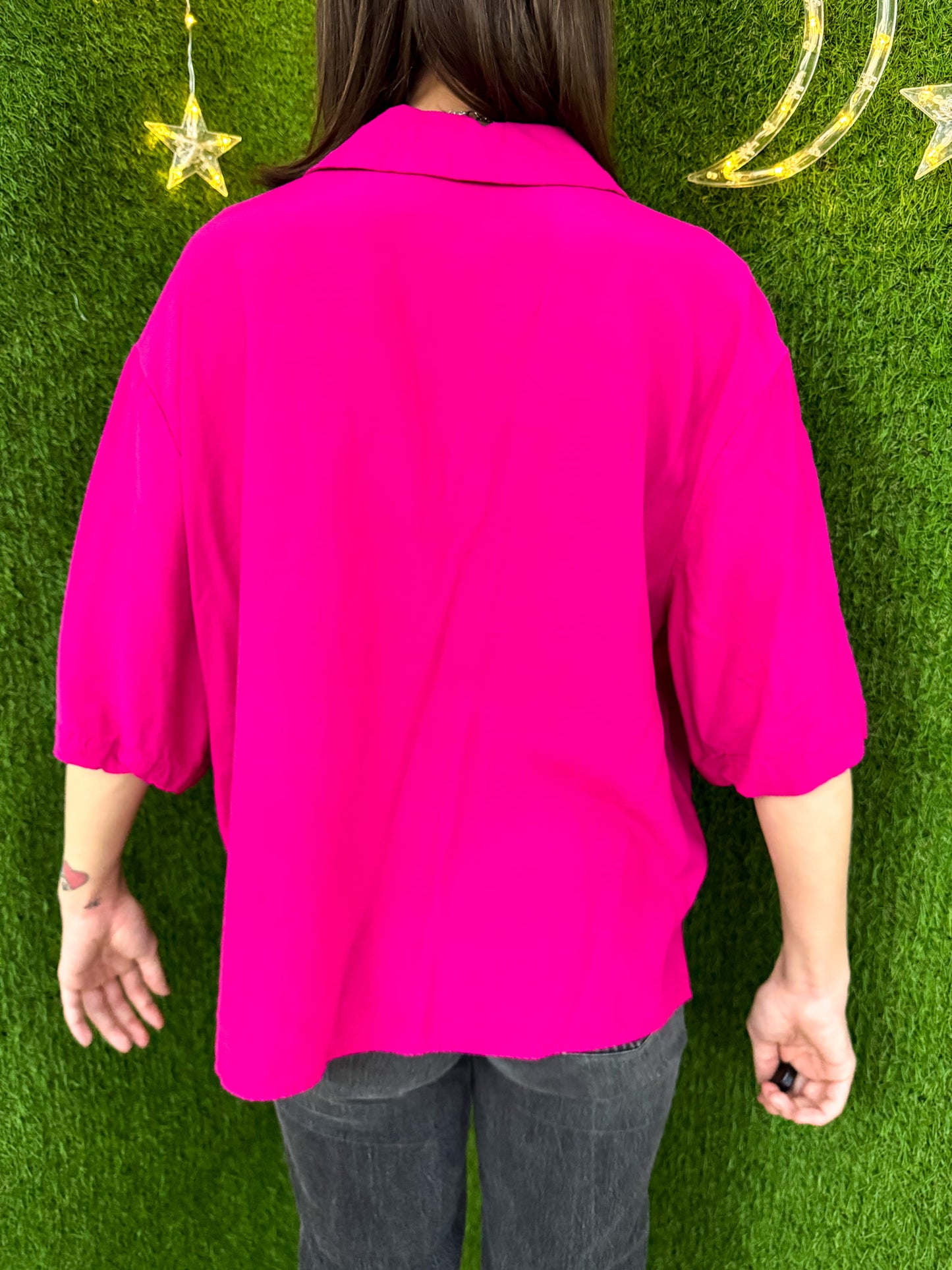 Self Love Juice Pink Cropped Button Up Collard Shirt XL