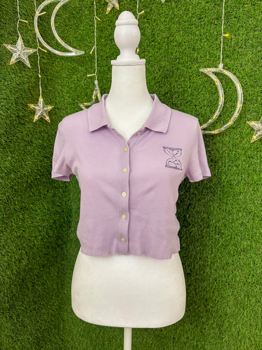 Hourglass Purple Cropped Collard Shirt S