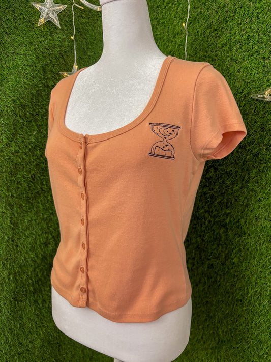 Hourglass Orange/Peach Cropped Button Up L