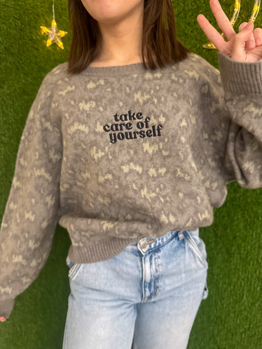 Take Care of Yourself Patterned Sweater 3XL