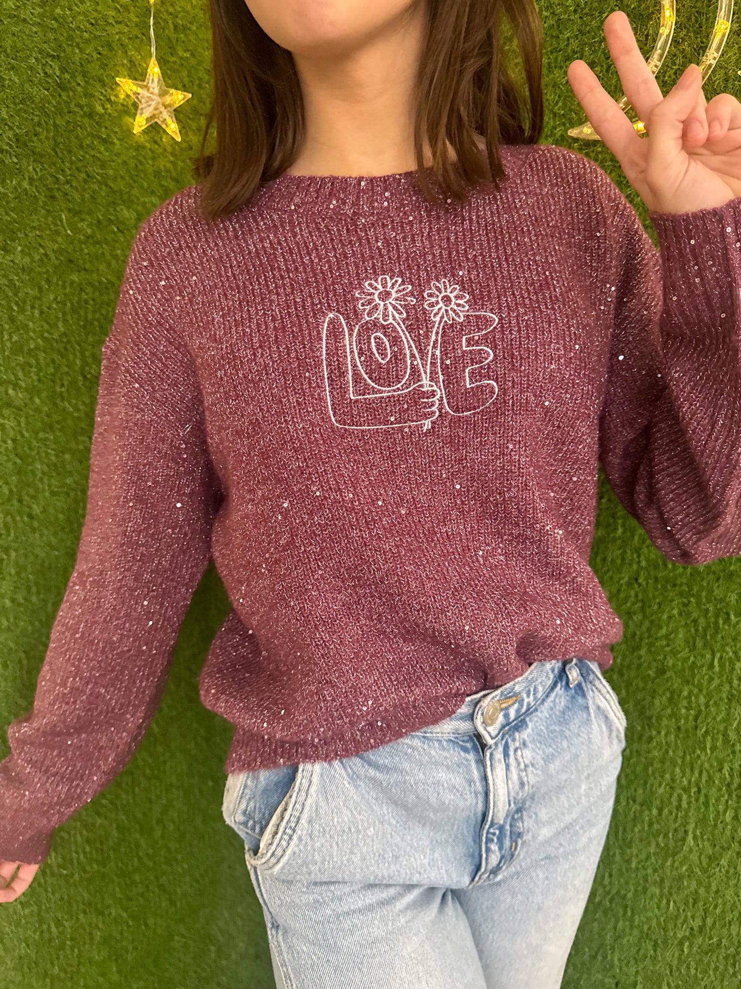 Love Flowers Sparkle Cropped Sweater 2XL