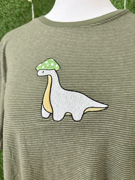 Mushroom Dino Green Striped T-Shirt M