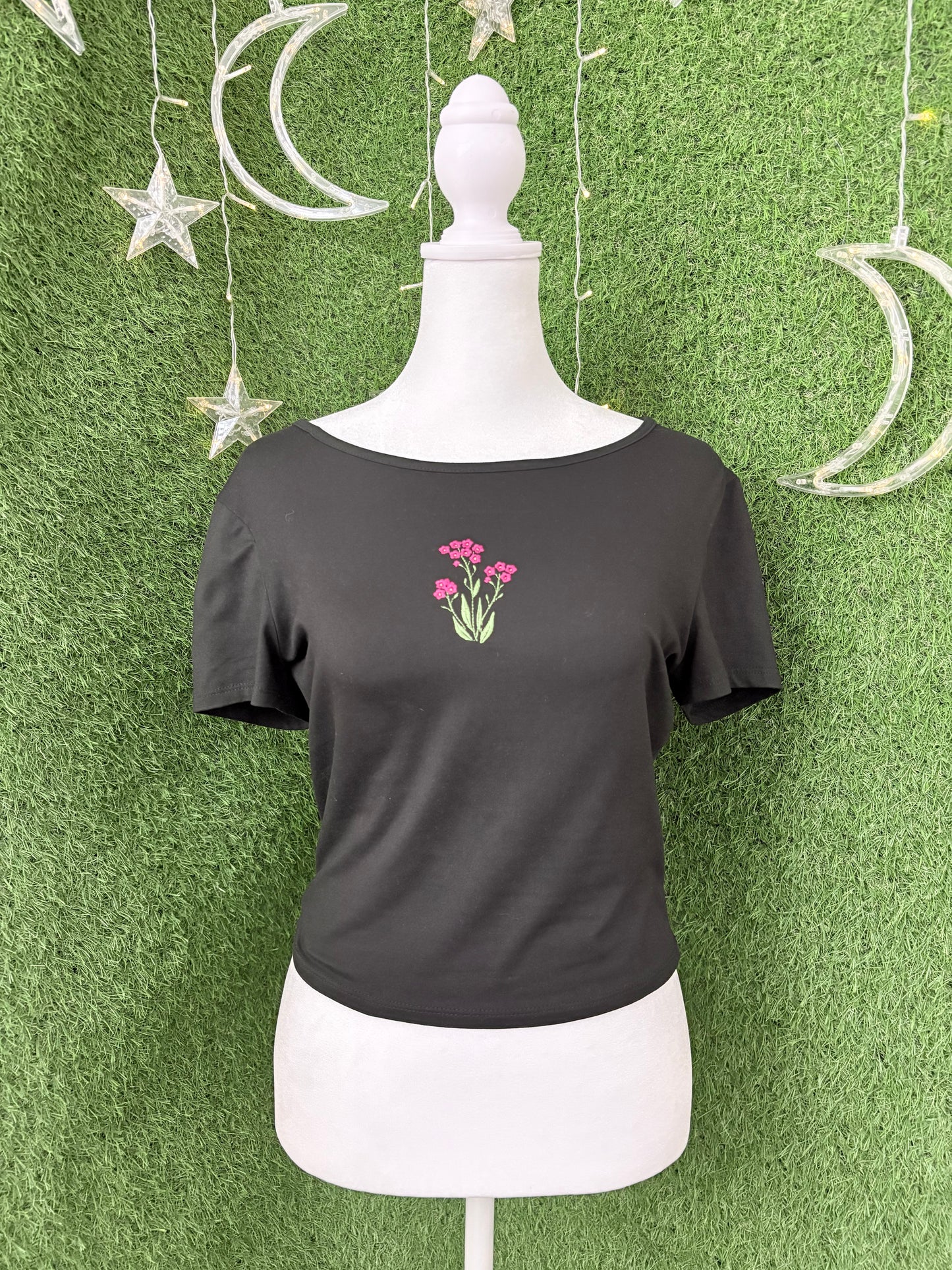 Little Flowers Black Crop Top M