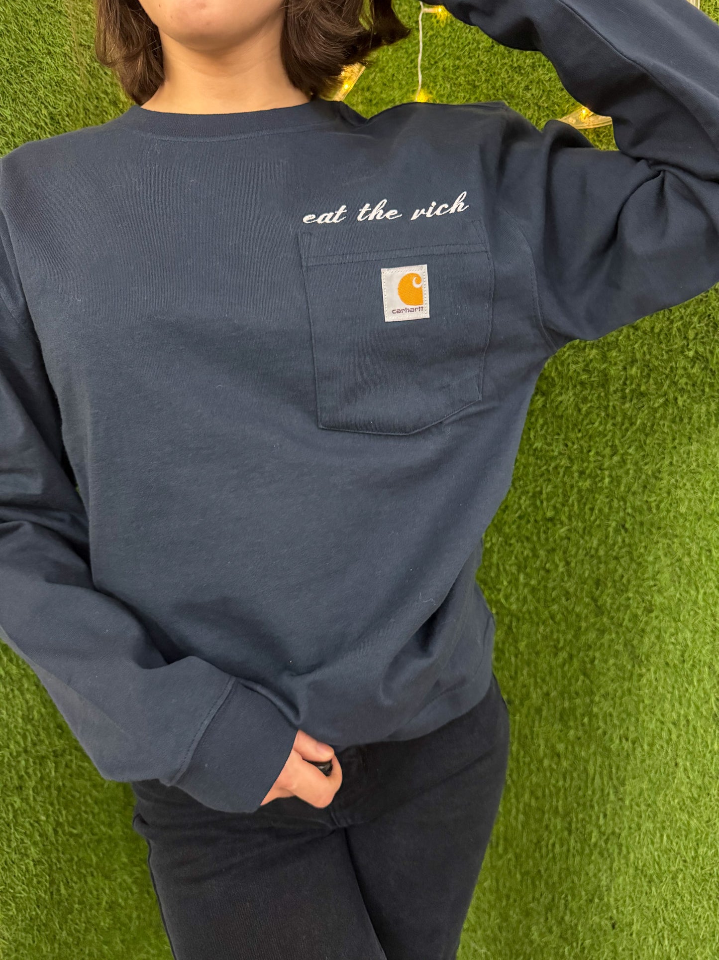 Eat the Rich Navy Pocket Long Sleeve XS