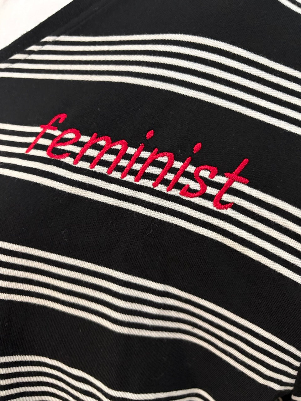 Feminist Black Striped Long Sleeve 2XL