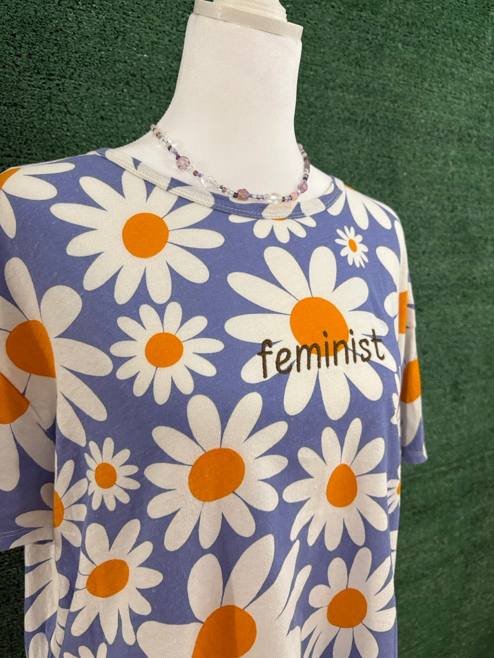 Feminist Periwinkle Floral Cropped Jersey Tee L