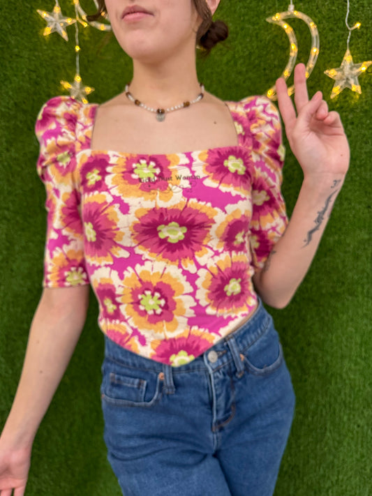 Gold Dust Woman Funky Floral Cropped Tee XS