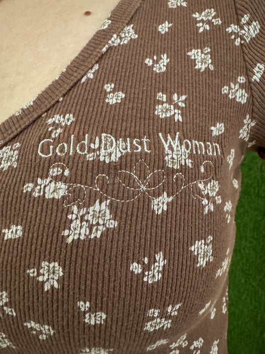 Gold Dust Woman Brown Floral Baby Tee S