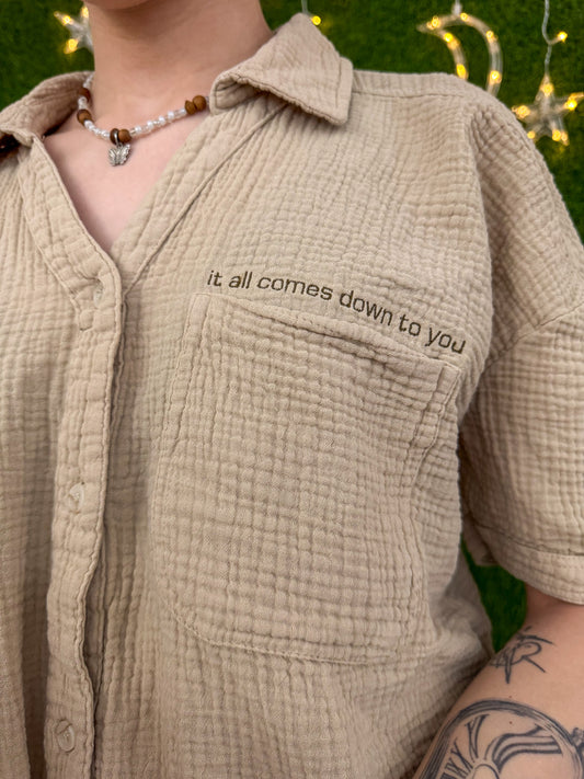 It All Comes Down To You Khaki Cropped Button Up L