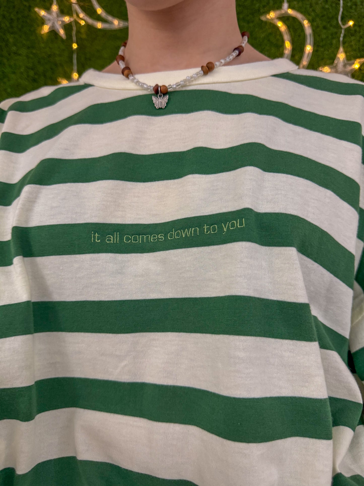 It All Comes Down To You Green Striped T-Shirt 2XL