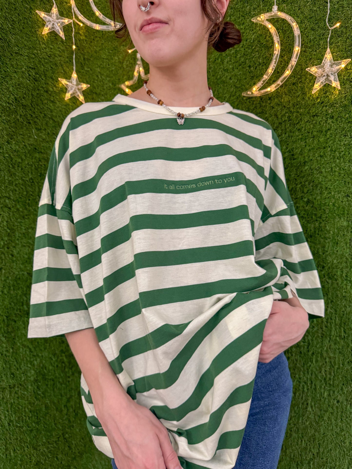 It All Comes Down To You Green Striped T-Shirt 2XL