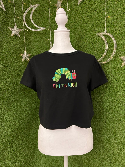 Eat the Rich Caterpillar Black Crop Top XL