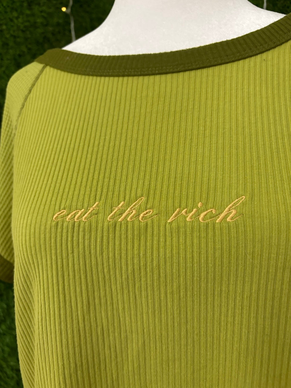 Eat the Rich Green Crop Top L