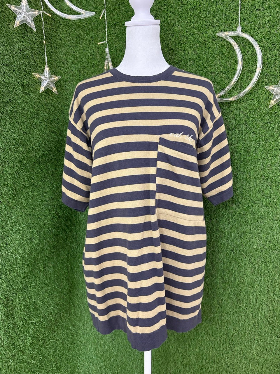 Eat the Rich Striped Pocket Tee M
