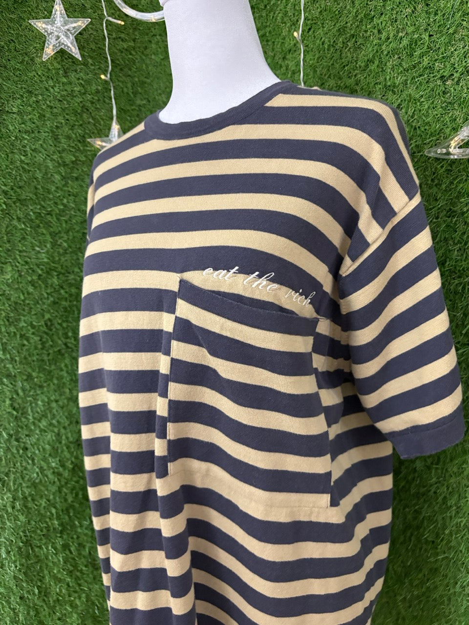 Eat the Rich Striped Pocket Tee M