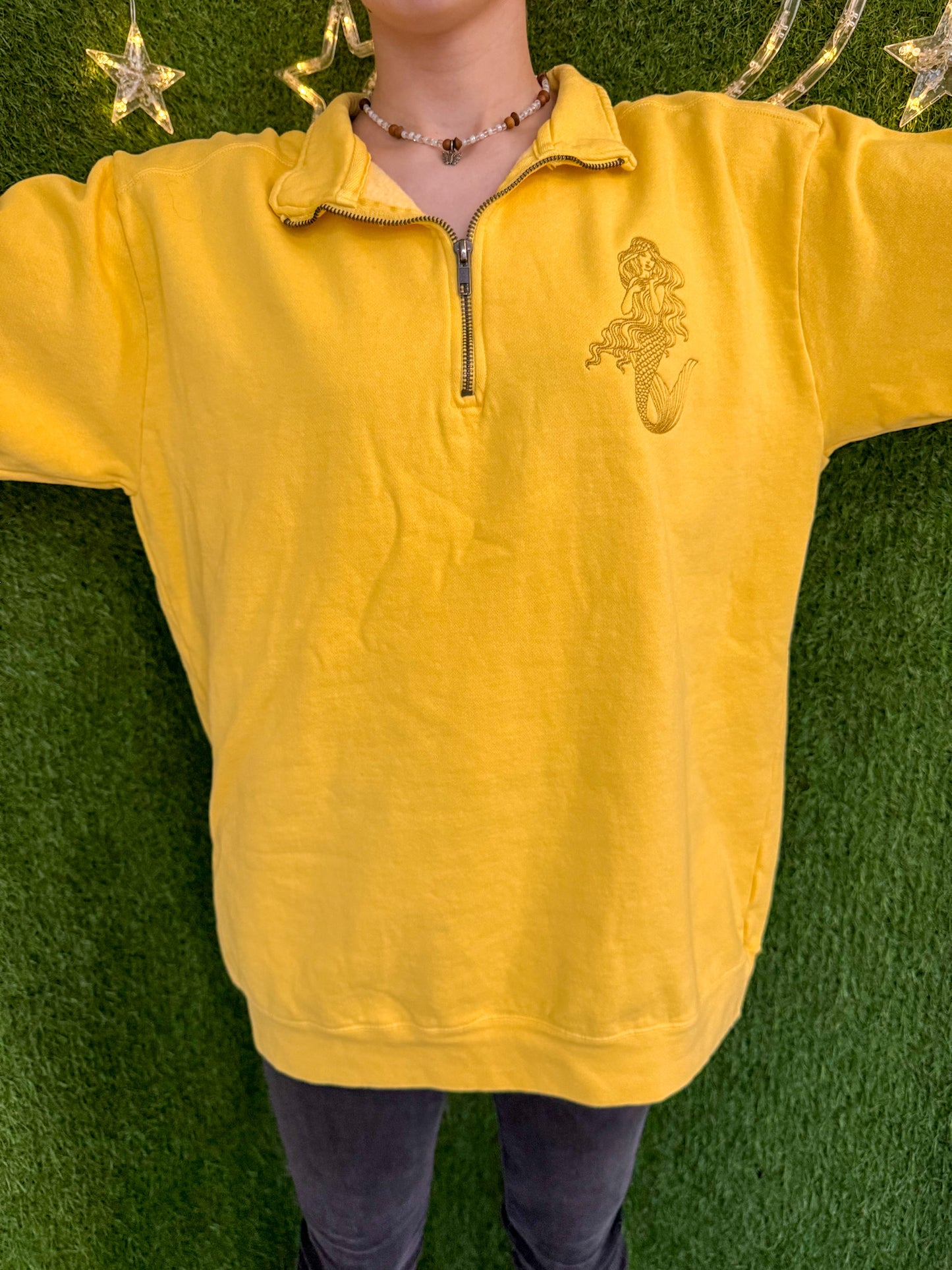 Yellow Mermaid Quarter Zip Crewneck M