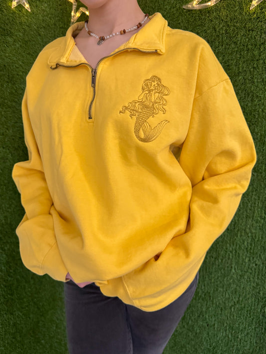 Yellow Mermaid Quarter Zip Crewneck M