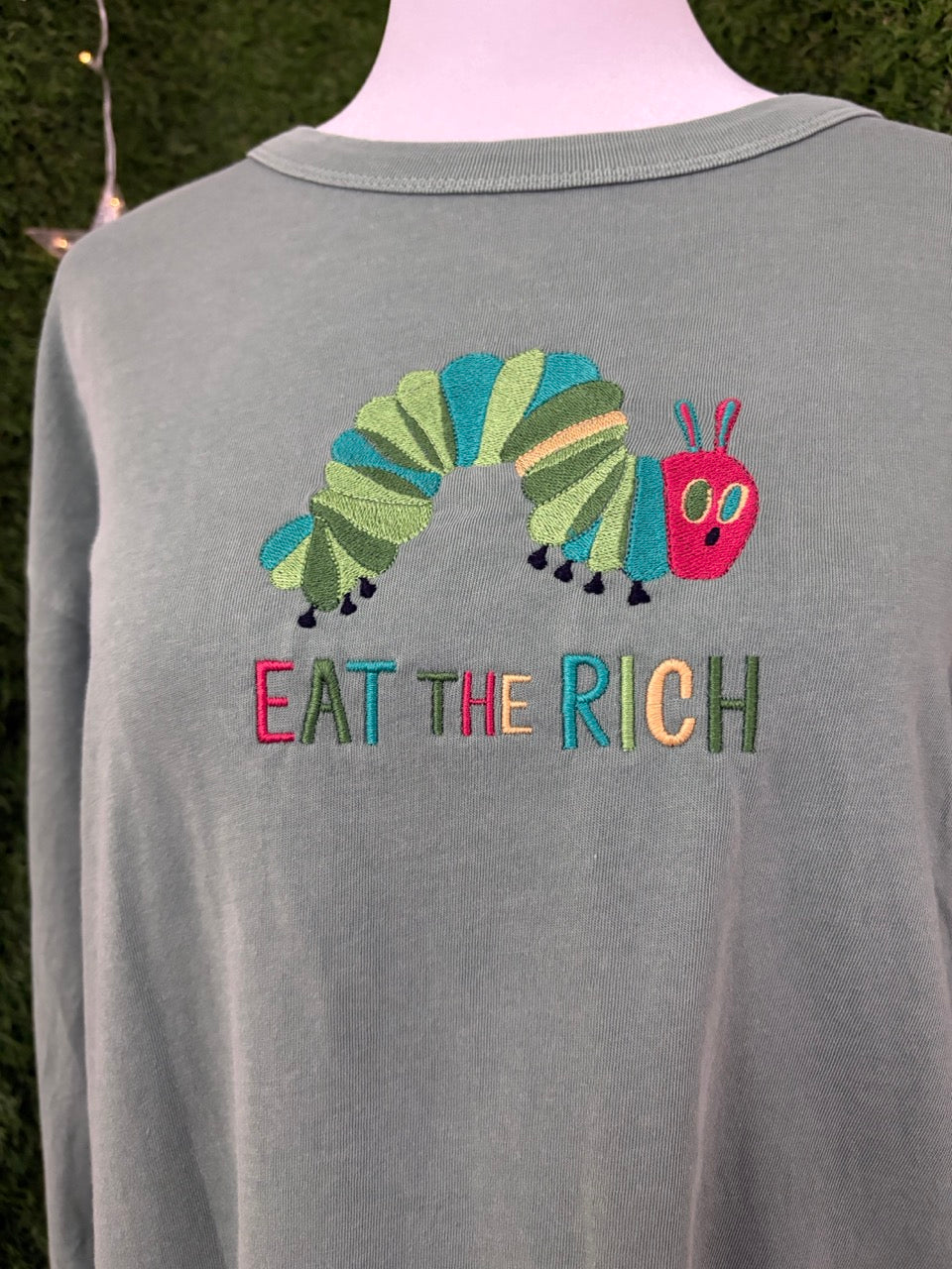Eat the Rich Caterpillar Green Long Sleeve XS