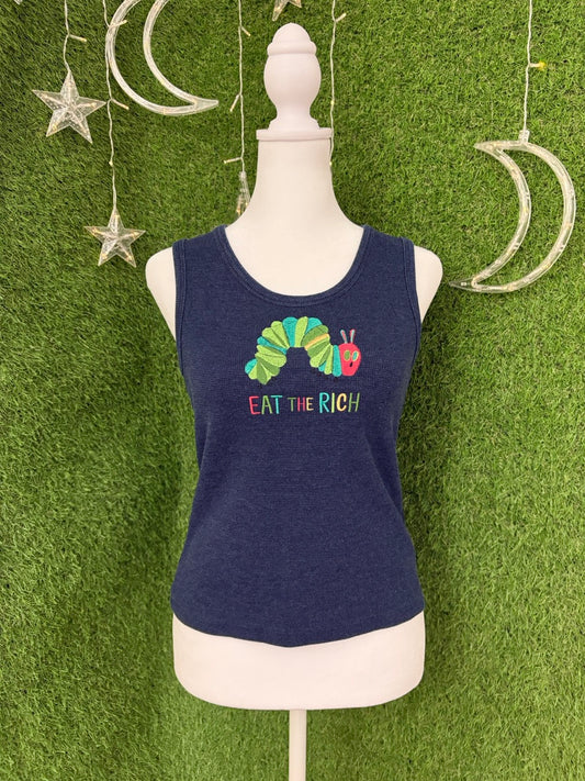 Eat the Rich Caterpillar Blue Tank Top XS