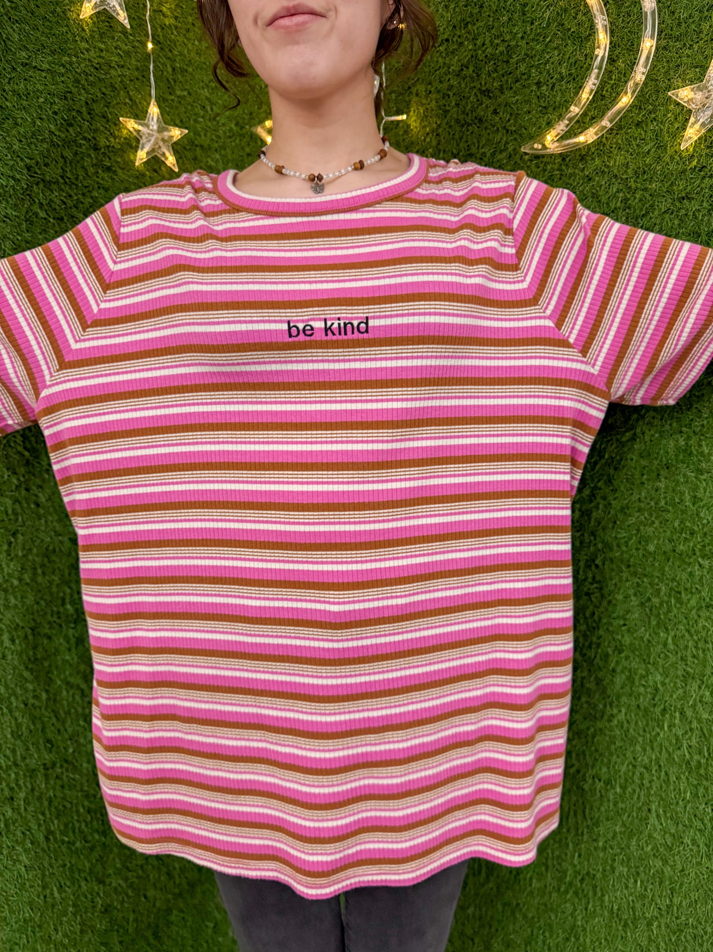 Be Kind Pink Striped T-Shirt 2XL